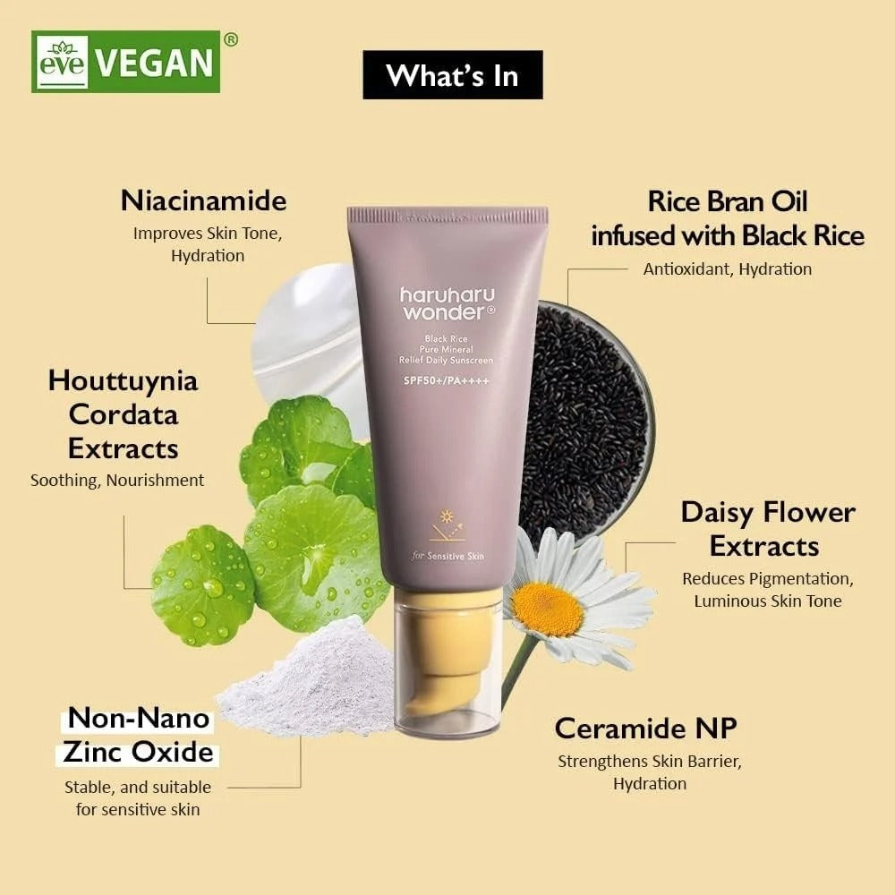 Haruharu Black Rice Pure Mineral Relief Daily Sunscreen 50ml– Gentle Mineral Shield for Daily Calm